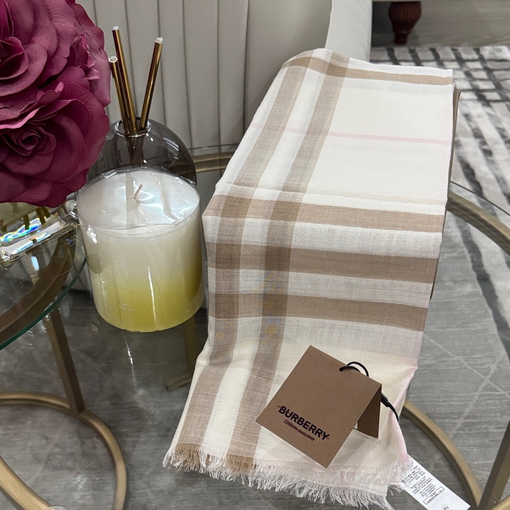 Burberry Tan and Cream Checkered Scarf